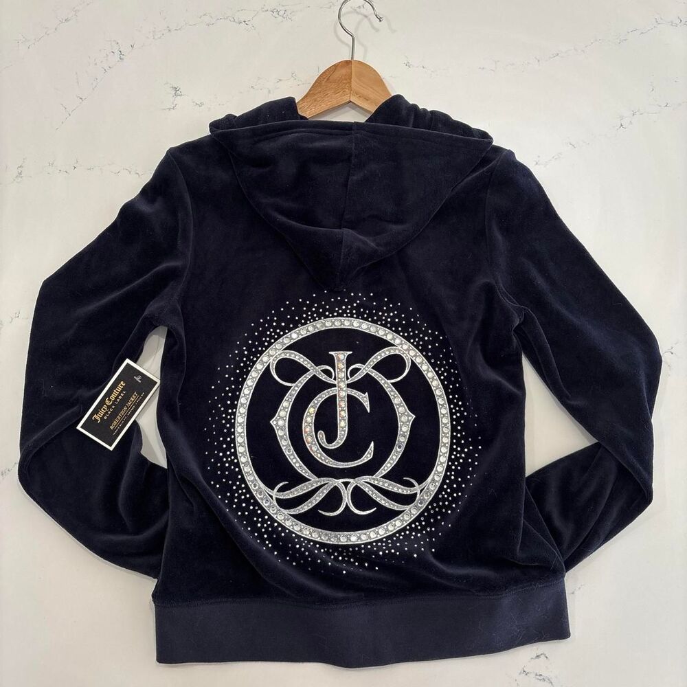 Juicy Couture Women's Navy and Silver Hoodie